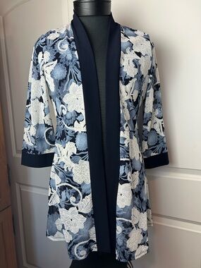 R&M Richard’s Sheer Floral Sz 8 Open Front Cardigan Kimono Artsy Lightweight